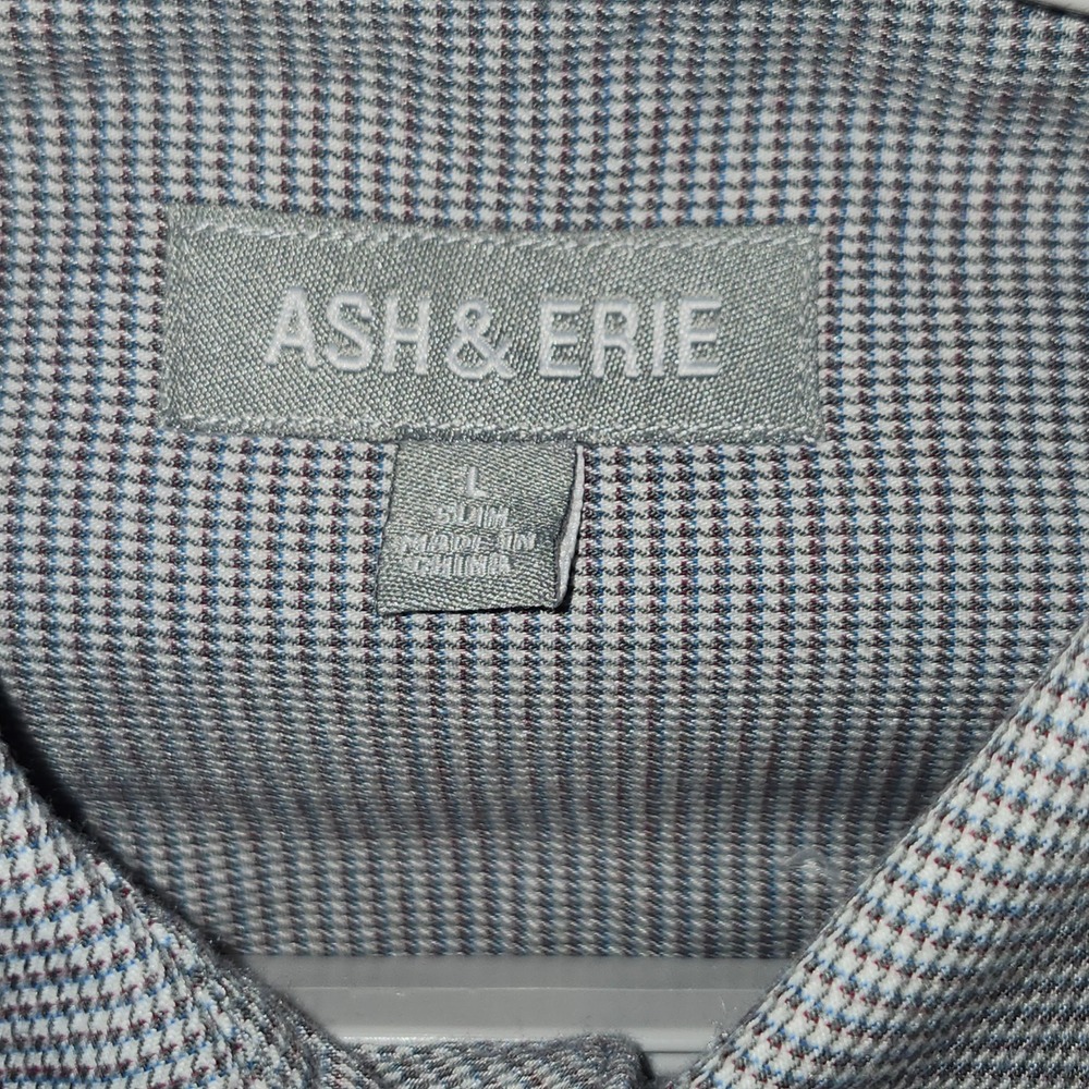 Ash & Erie Mens Lg Slim Fit Micro Check Button Down Shirt Grey Blue Wool Blend - Picture 3 of 8